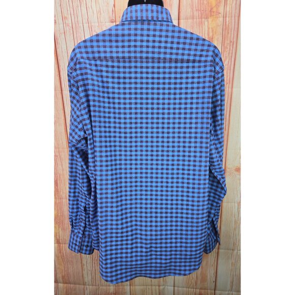 Peter Millar Crown Sport Mens Shirt Large Blue & Brown Checkered - Picture 2 of 7